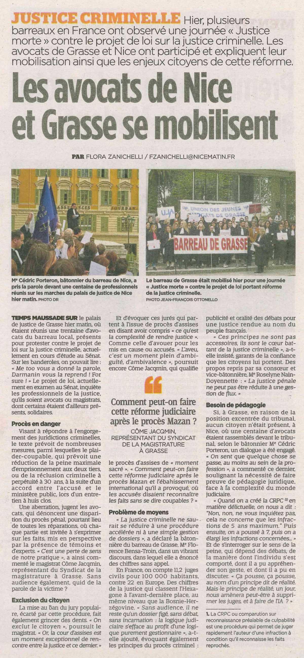 Les avocats de Nice et Grasse se mobilisent