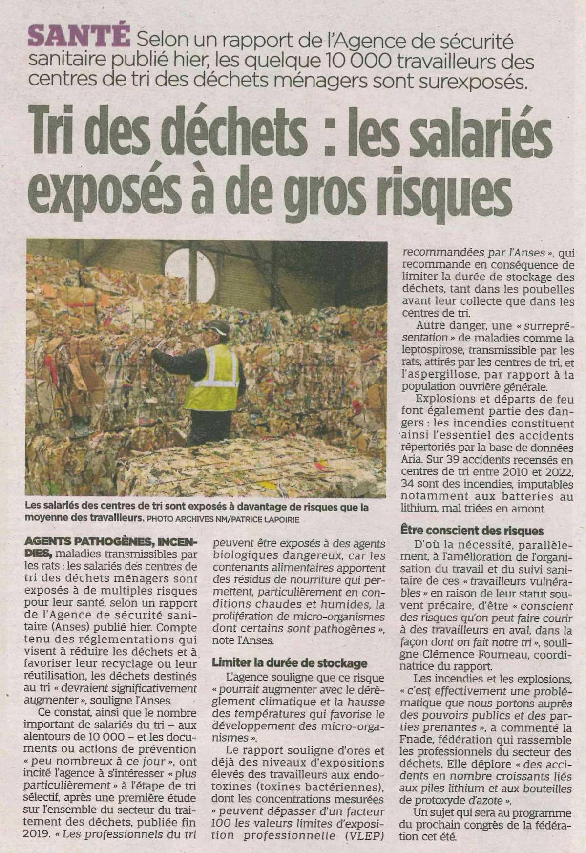 Tri des déchets: les salariés exposés à de gros risques