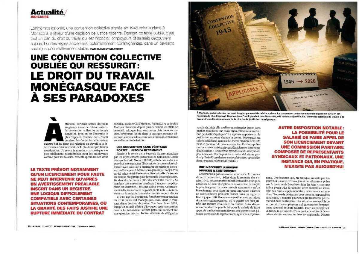 Une Convention Collective oubliée qui ressurgit: Le Droit du Travail Monégasque face à ses paradoxes