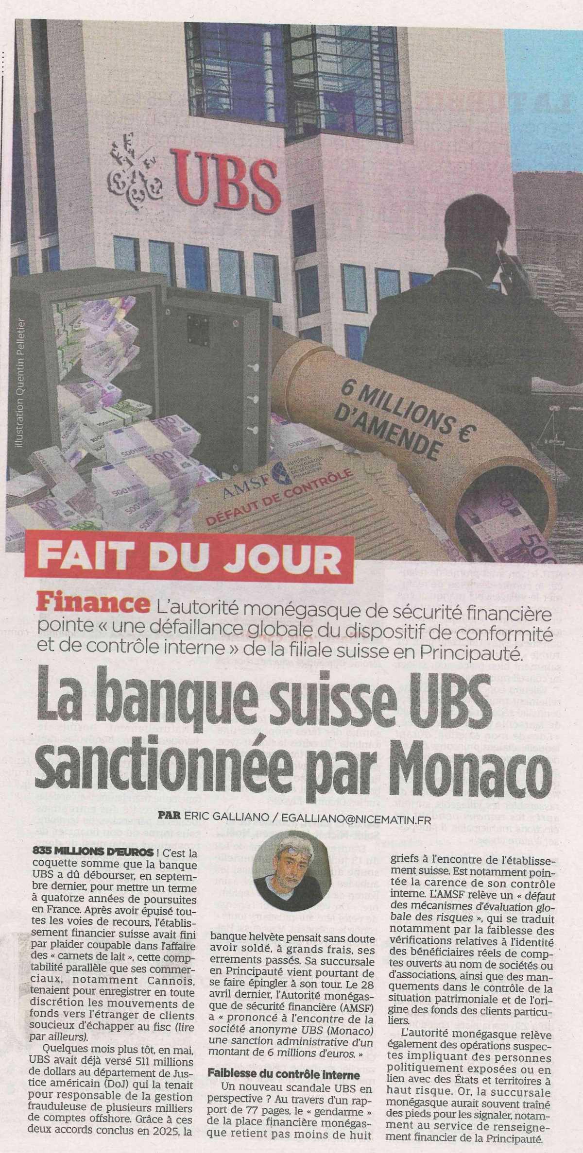 La banque suisse UBS sanctionnée par monaco 