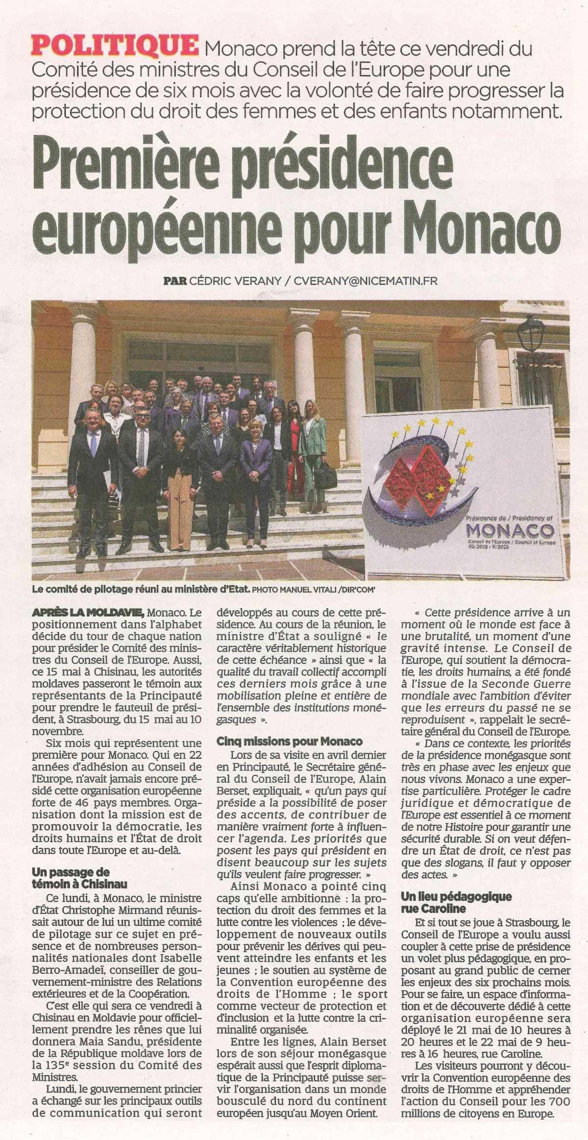  Première présidence européenne pour Monaco