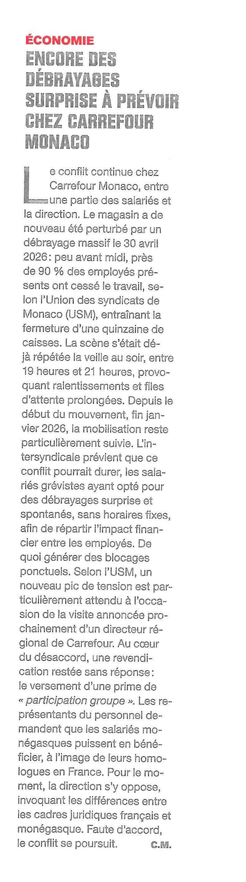  Encore des débrayages surprise à prévoir chez Carrefour Monaco