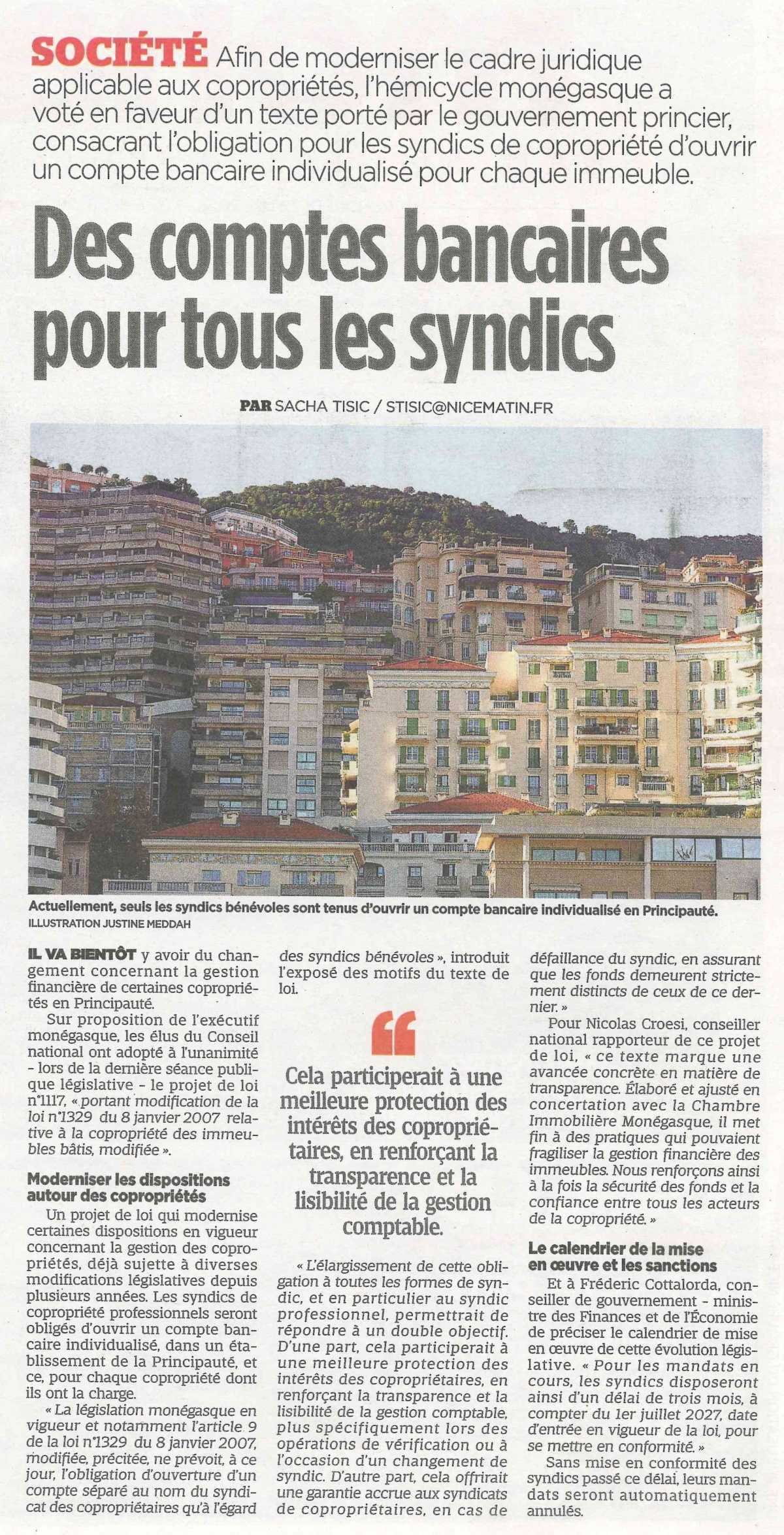 Des comptes bancaires pour tous les syndics