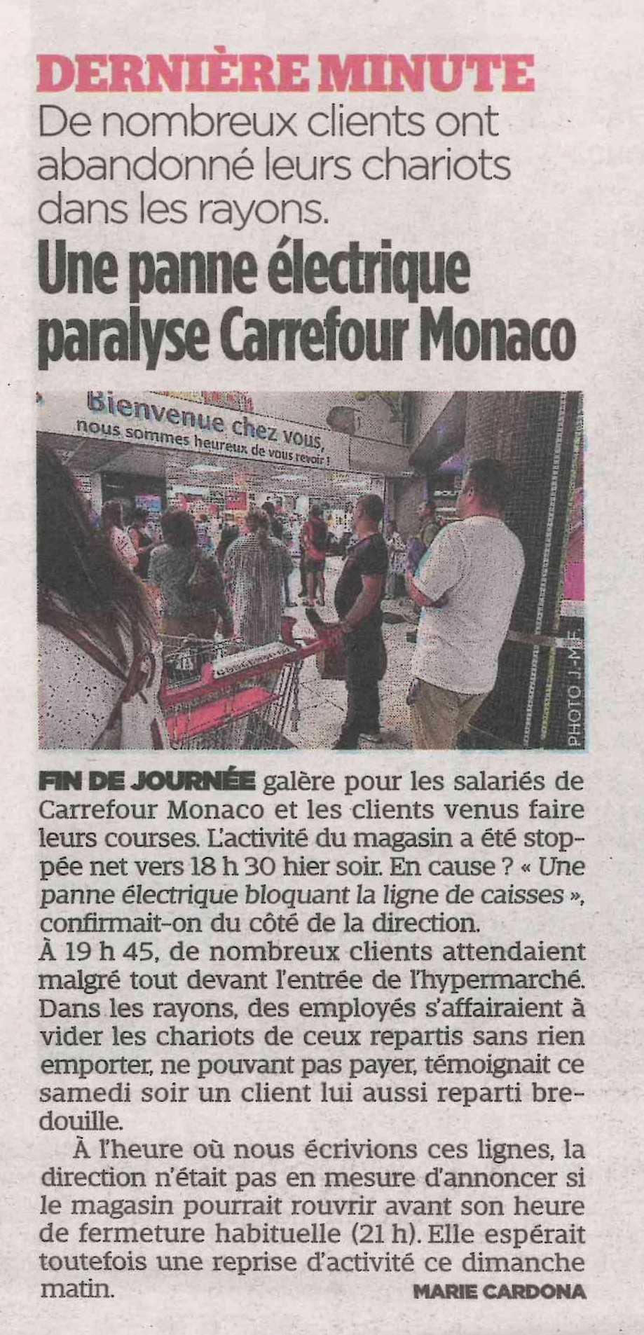 Une panne électrique paralyse Carrefour Monaco