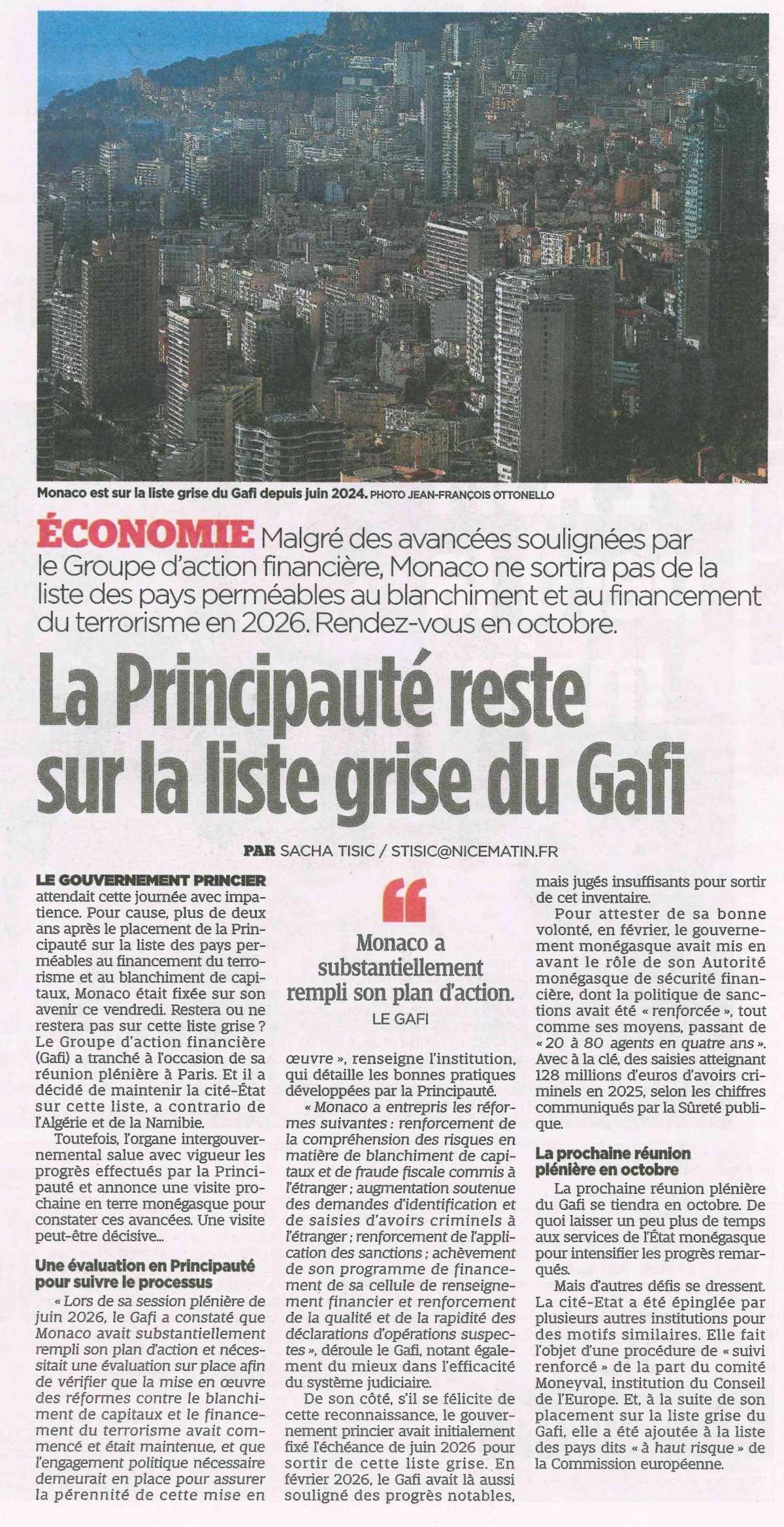 La principauté reste sur la liste grise du Gafi