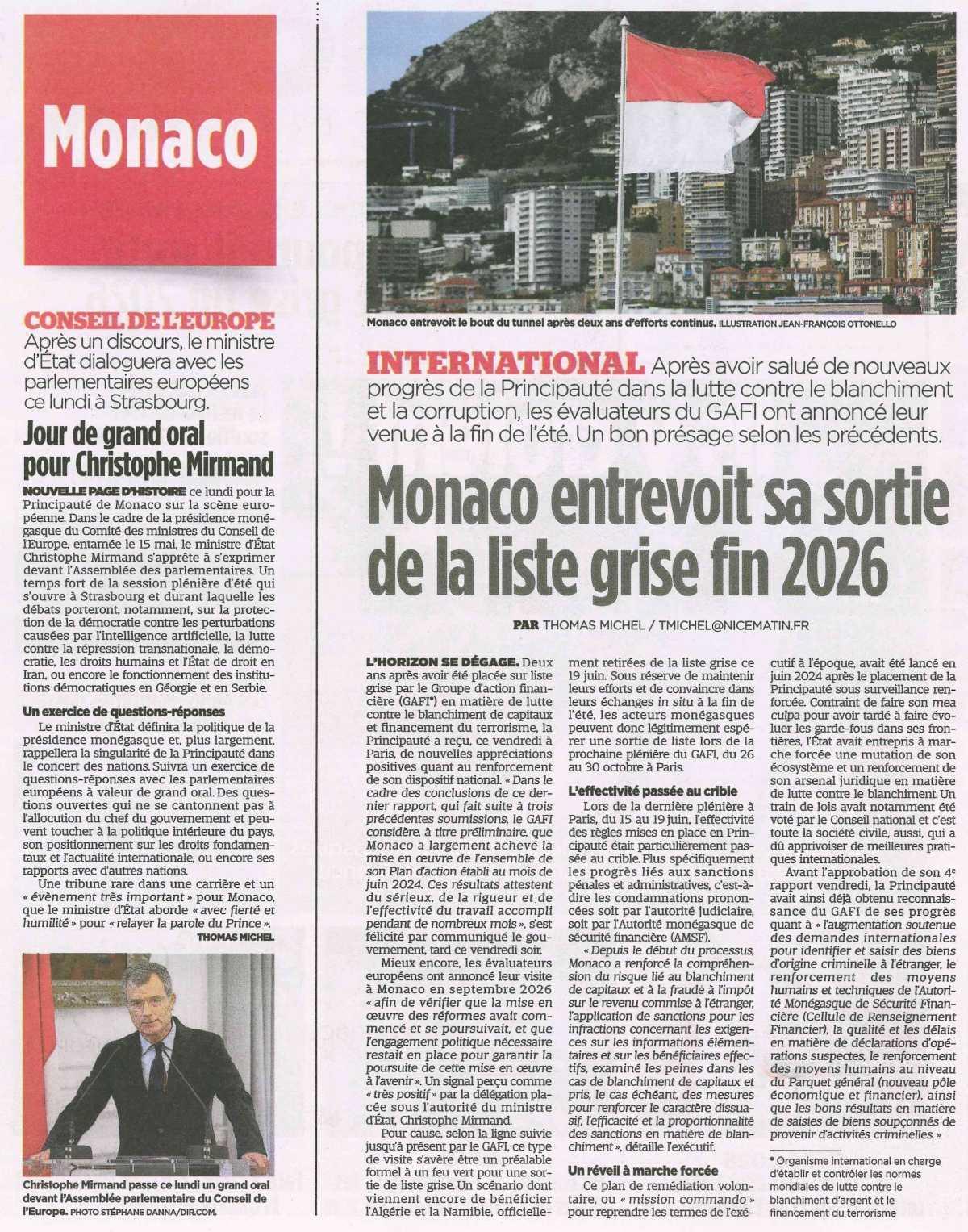 Monaco entrevoit sa sortie de la liste grise fin 2026