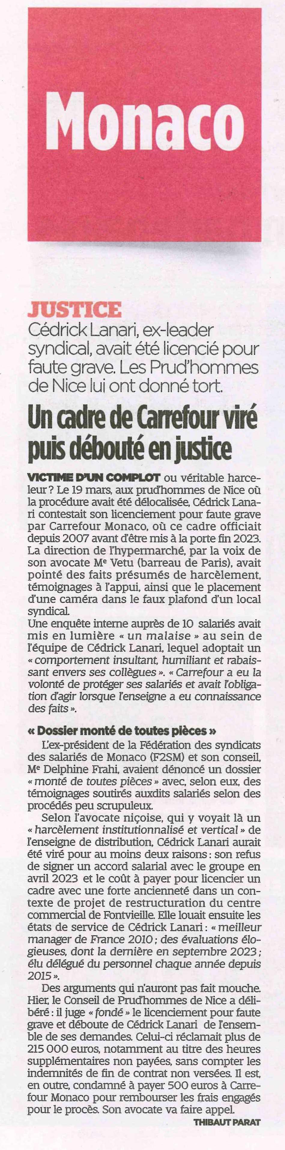 Un cadre de Carrefour viré puis débouté en justice 