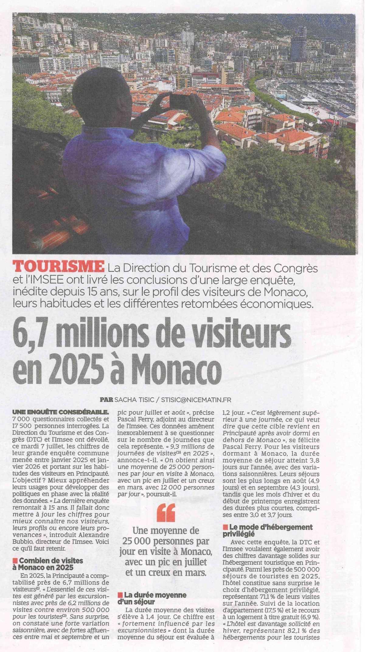 6,7 millions de visiteurs en 2025 à Monaco