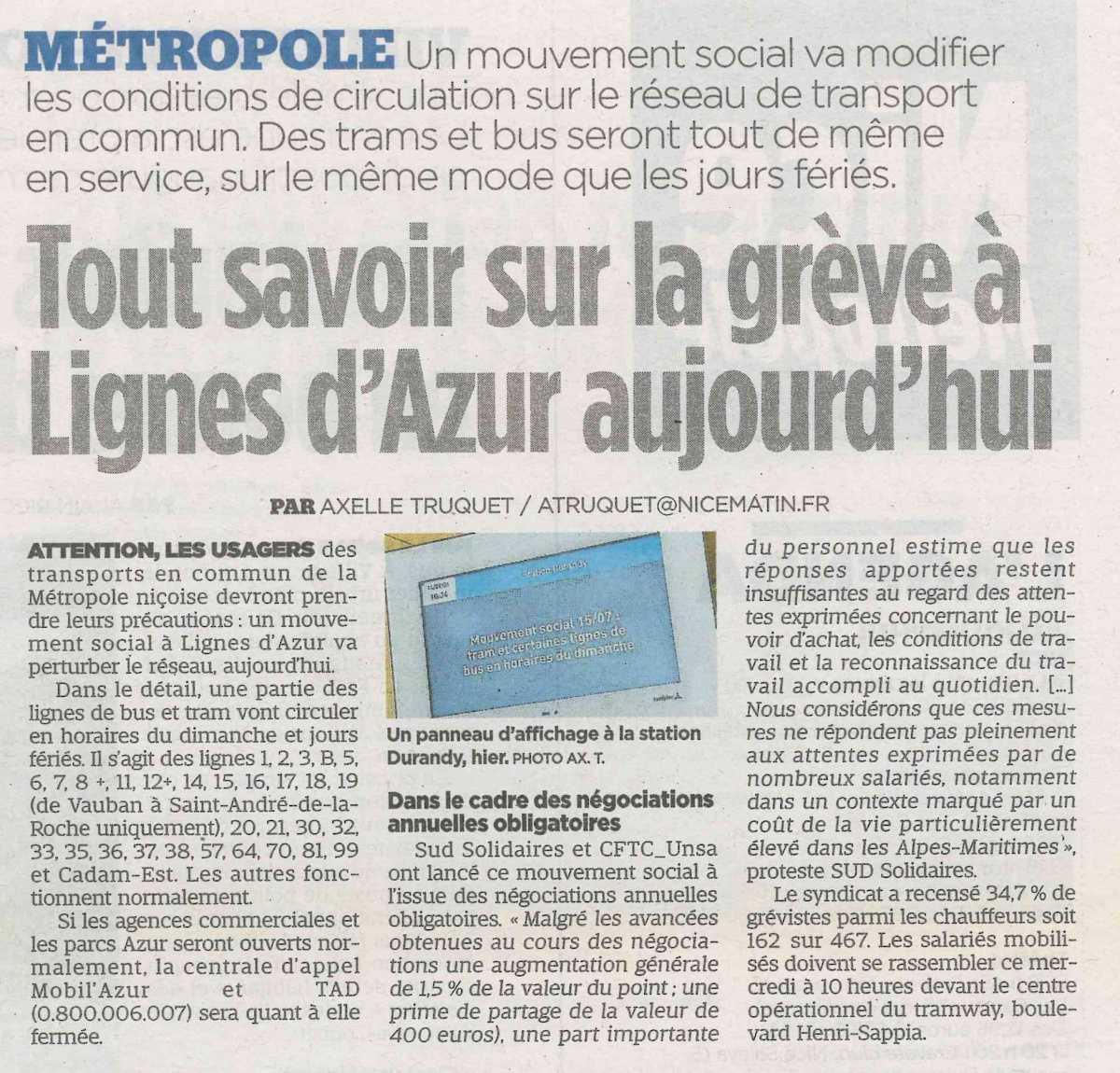 Tout savoir sur la grève à Lignes d'Azur aujourd'hui
