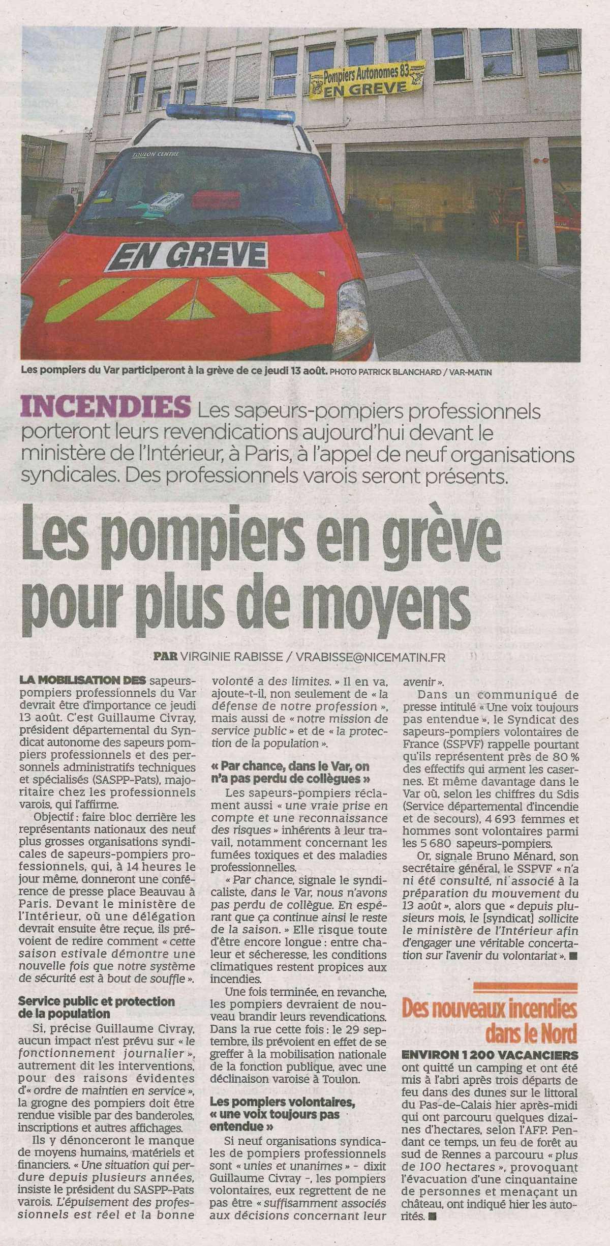 Les pompiers en grève pour plus de moyens