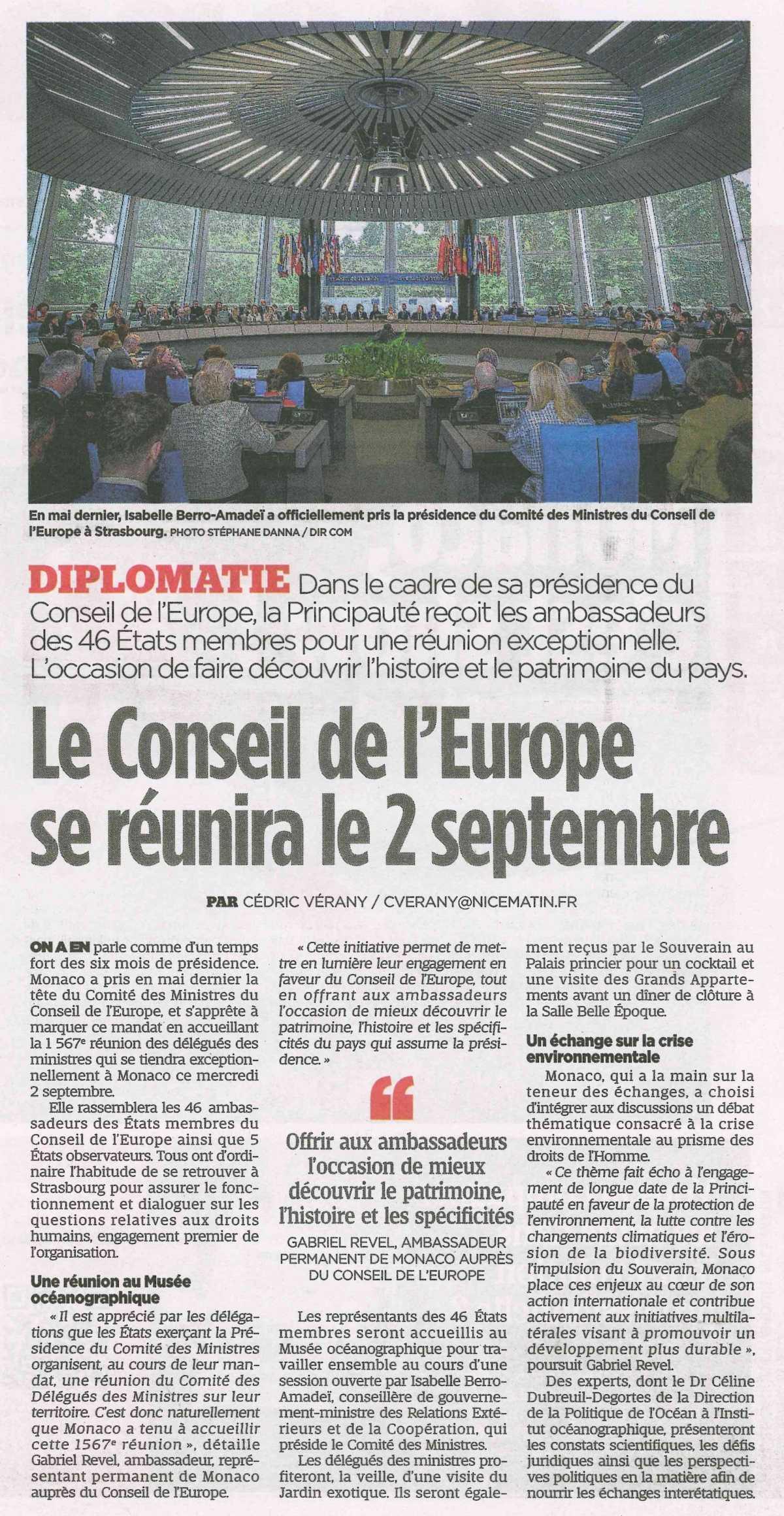 Le Conseil de l'Europe se réunira le 2 septembre