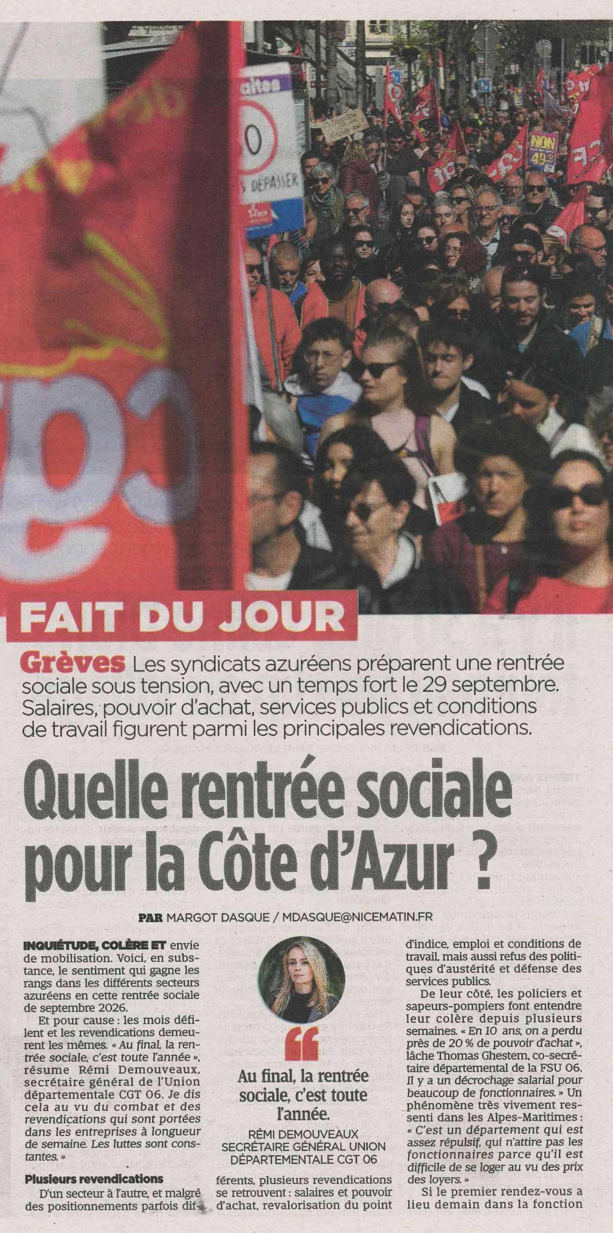 Quelle rentrée sociale pour la côte d'azur ?