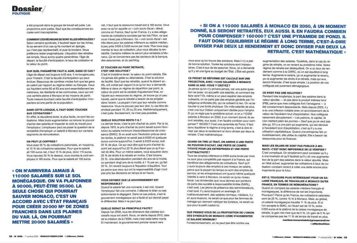 Réforme des retraites à Monaco "Monaco Hebdo"