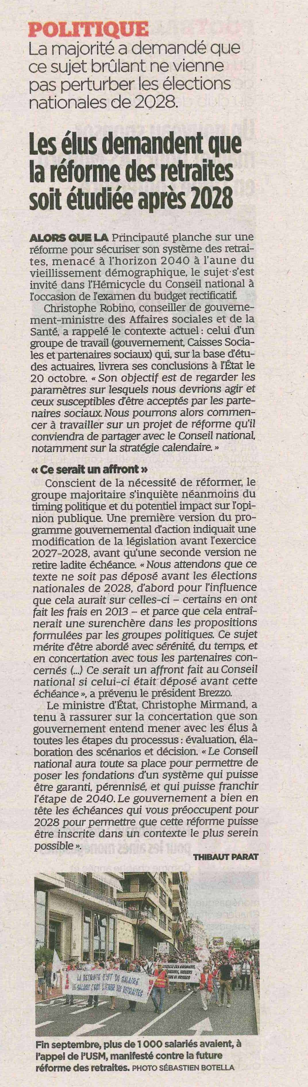 Les élus demandent que la réforme des retraites soit étudiée après 2028.
