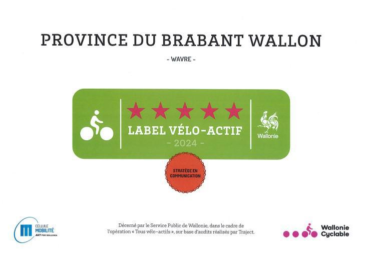 Le Brabant wallon décroche à nouveau le label « Vélo-actif » 5 étoiles