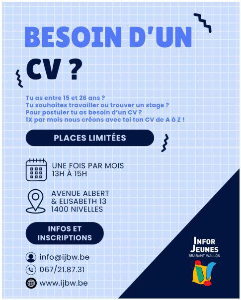 Optimisez votre CV avec les permanences d’Infor Jeunes Brabant Wallon