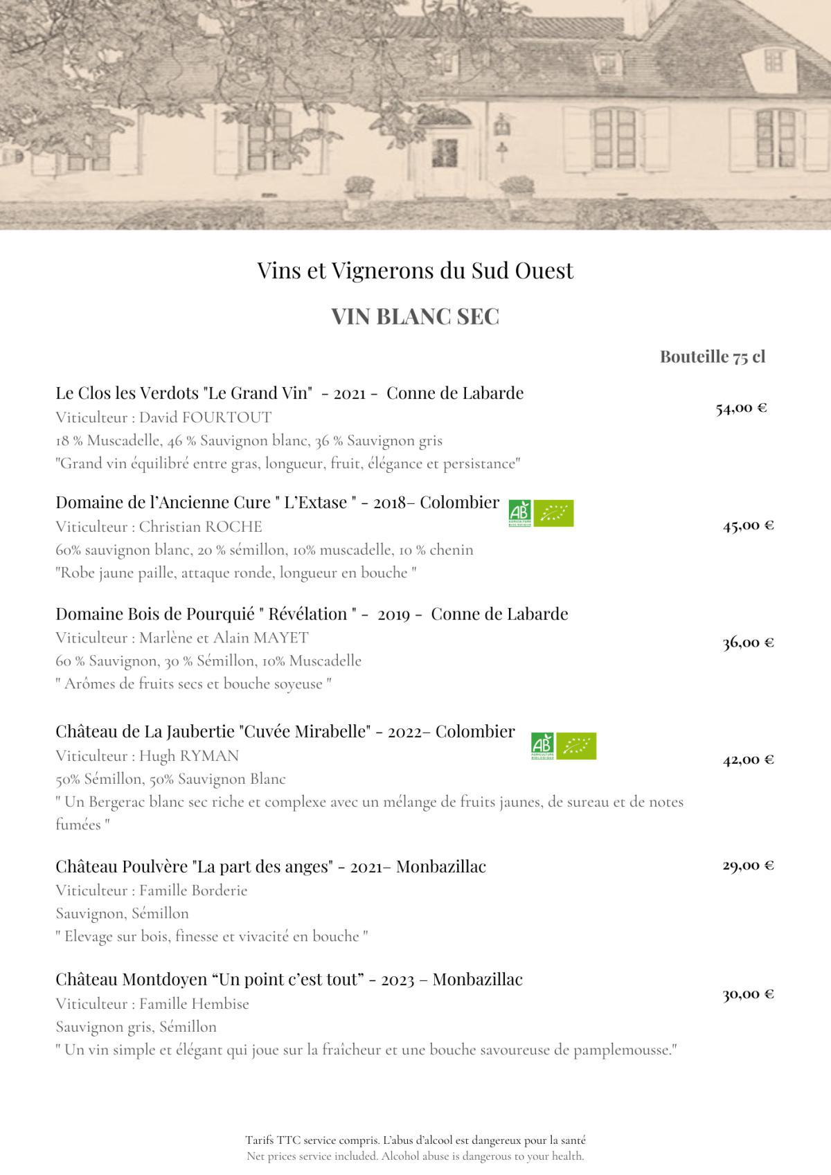 Carte des Vins