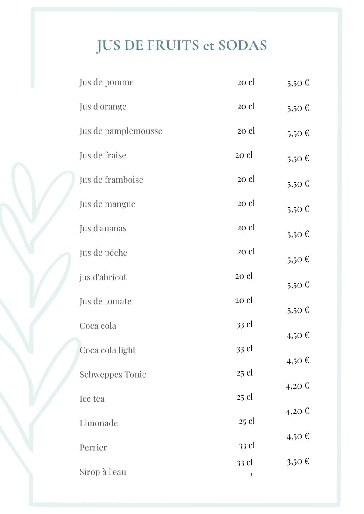 Carte des Boissons