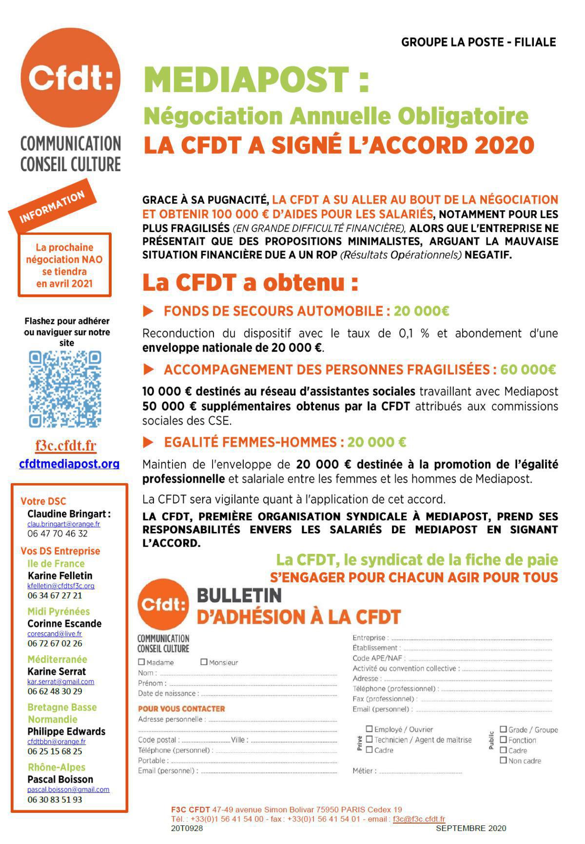 Mediapost : Négociation Annuelle Obligatoire, la CFDT signe l'accord 2020