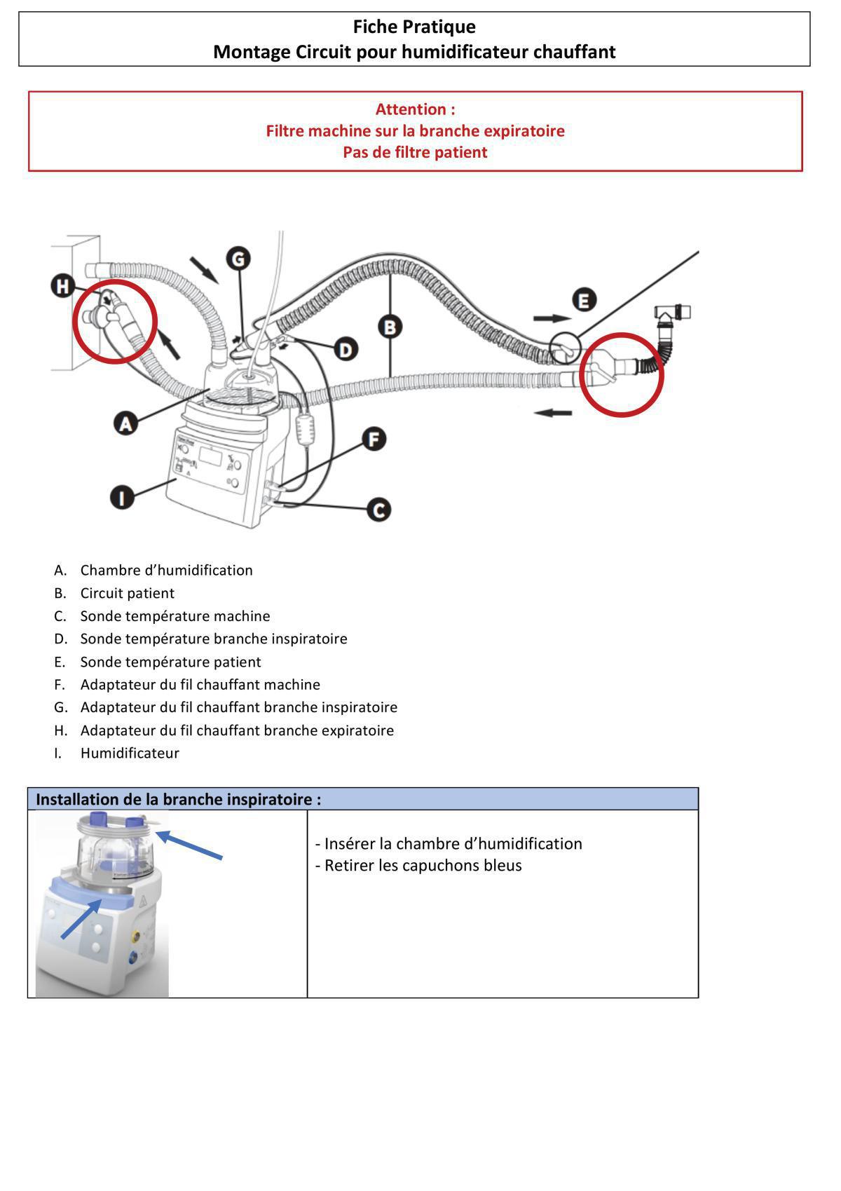 Montage circuit humidificateur chauffant