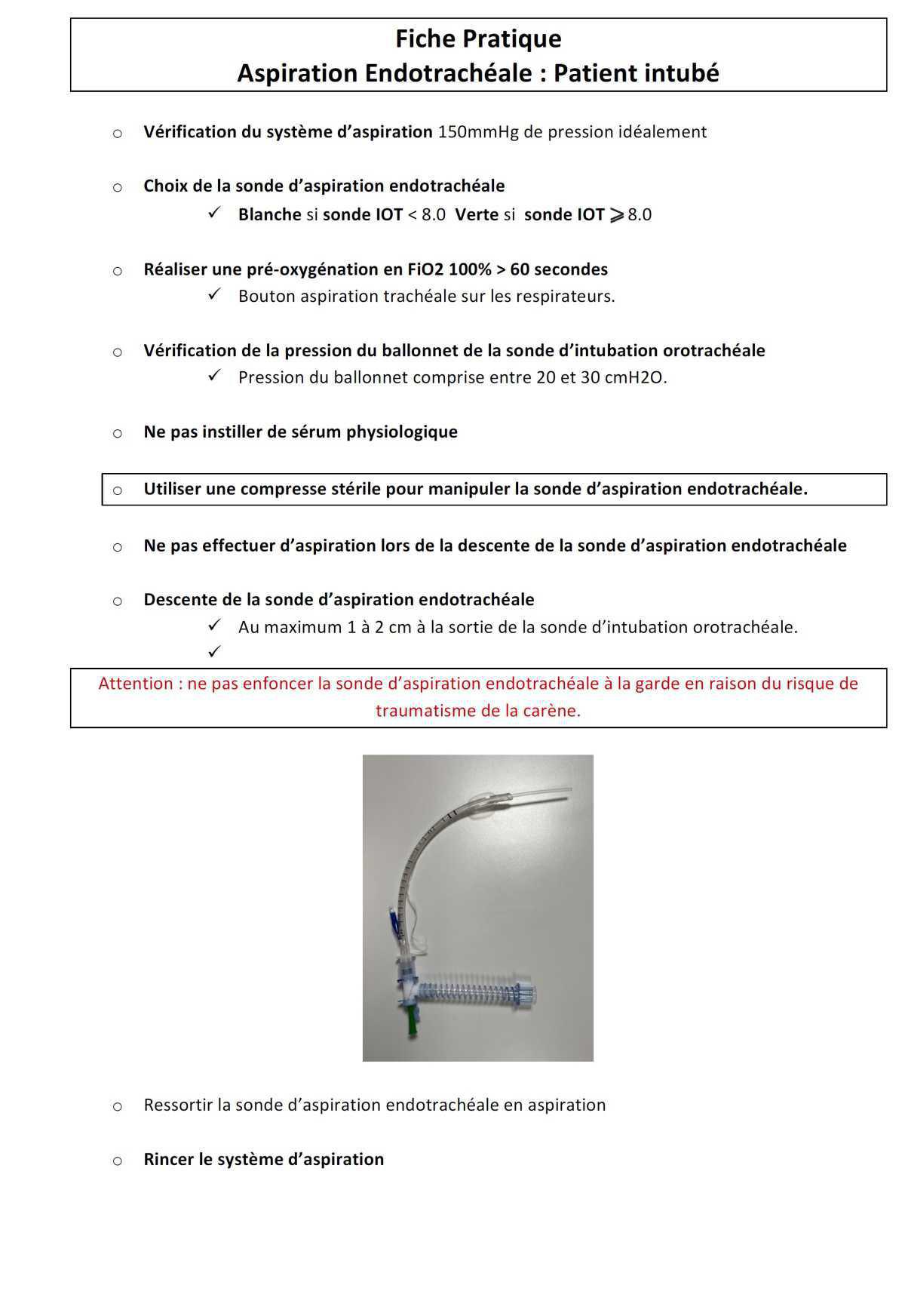 Fiche pratique aspiration patient intubé