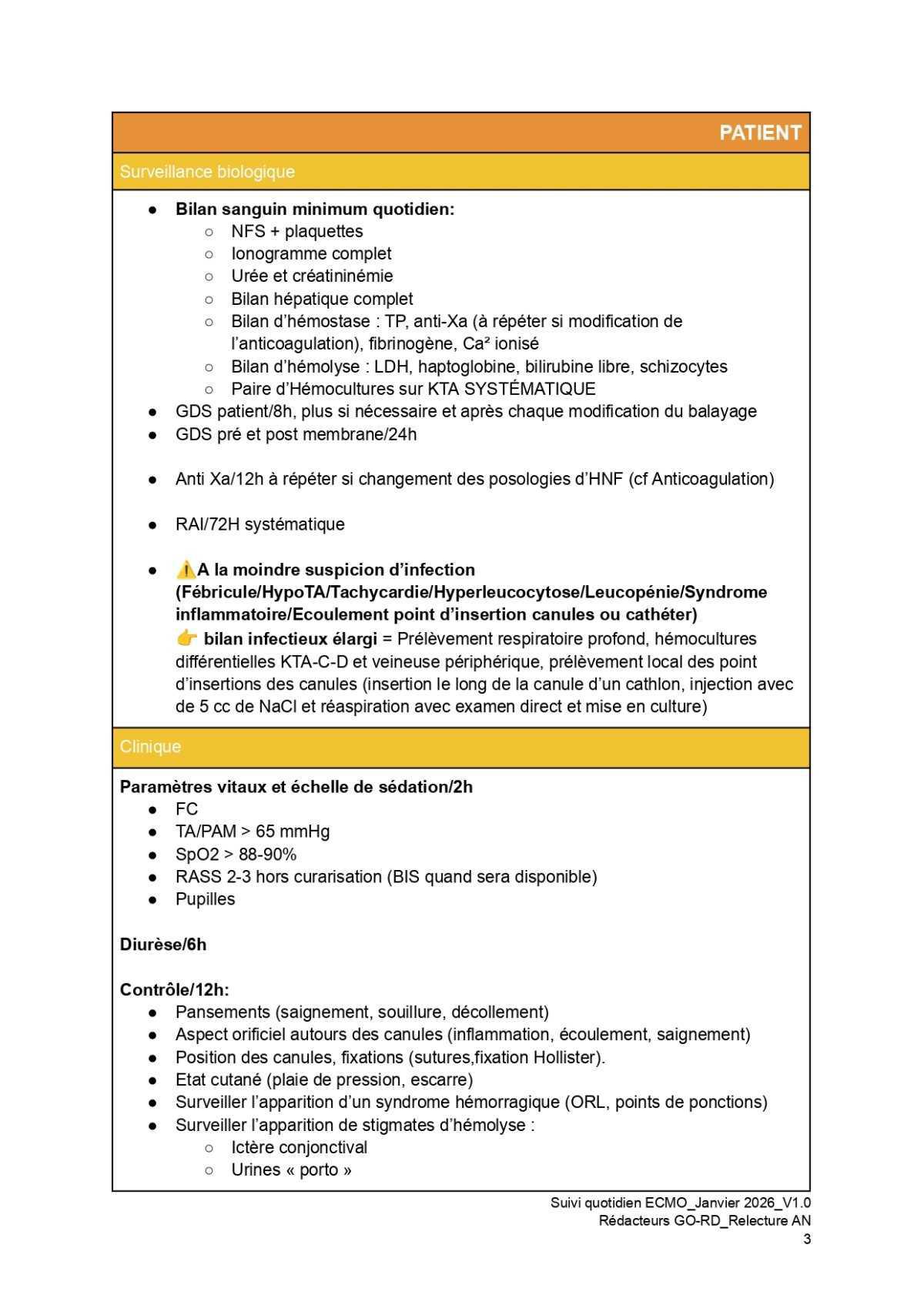 Suivi quotidien ECMO VV