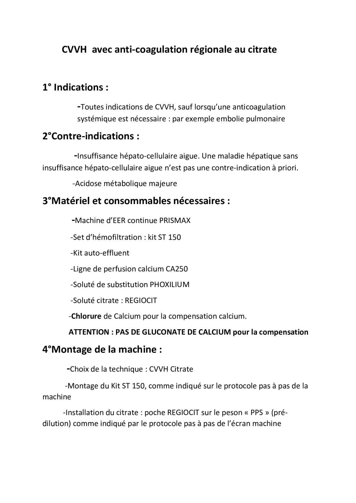 CVVH-Anticoagulation régionale pour Citrate