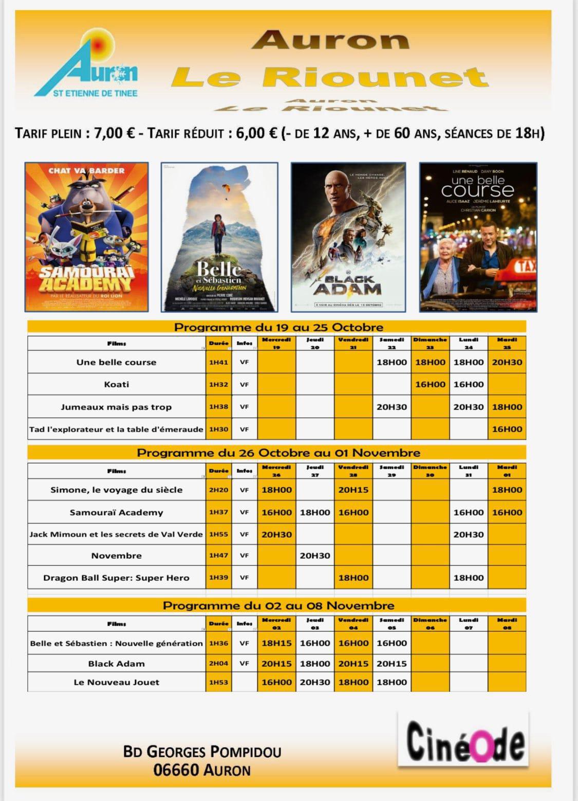 Cinéma Auron du 19 octobre au 8 novembre