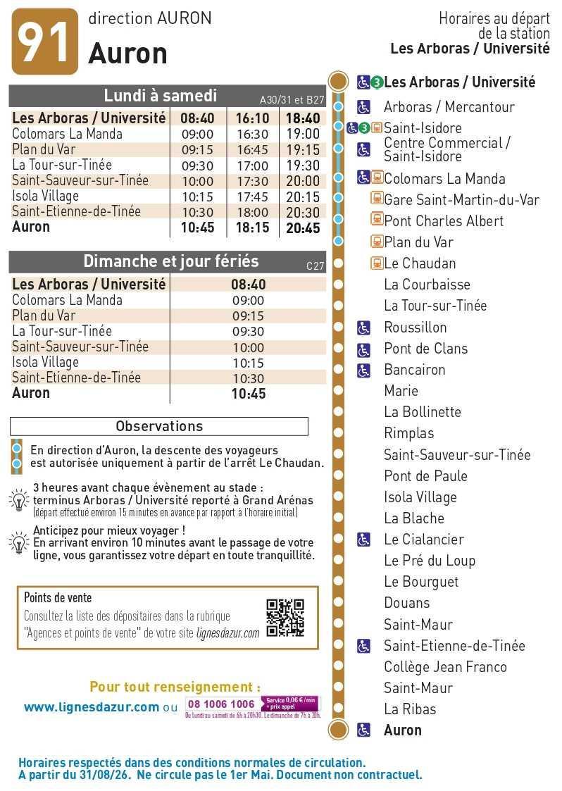 Horaires modifié Bus Ligne 91