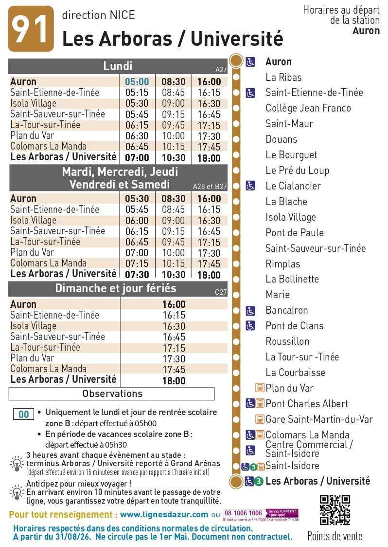 Horaires modifié Bus Ligne 91