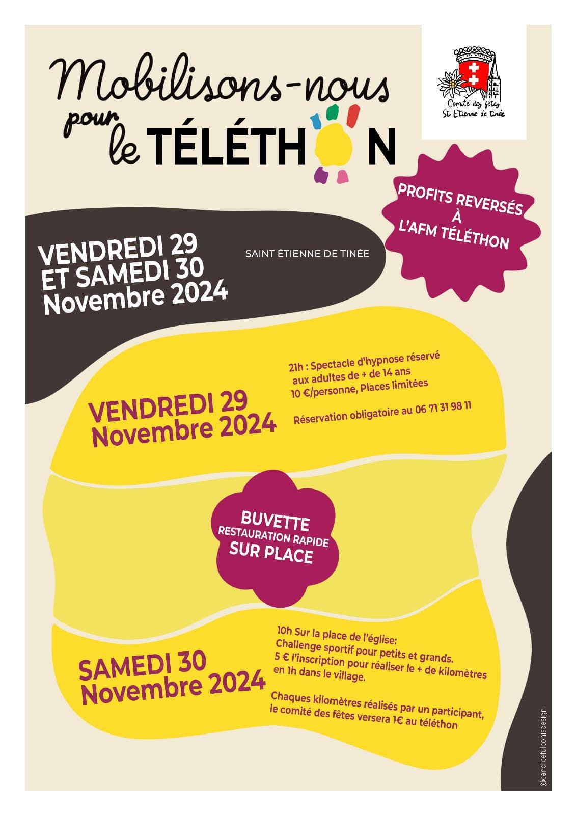 Mobilisons nous pour le Téléthon 29 et 30 novembre