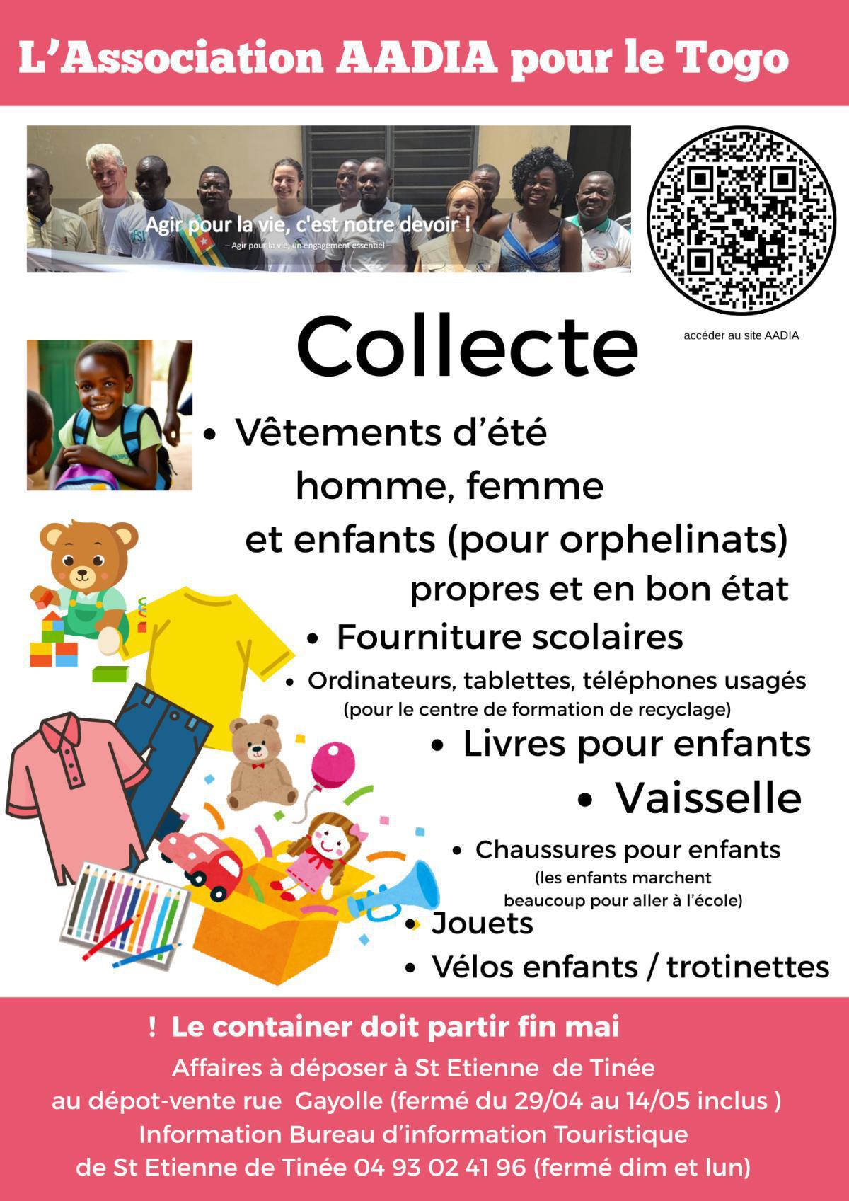 Collecte, vêtements, livres, fournitures ...