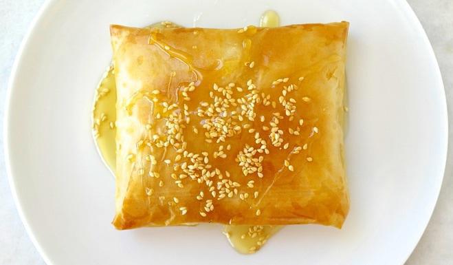 Baked Phyllo Squares with Feta, Olives, & Harissa Video Recipe