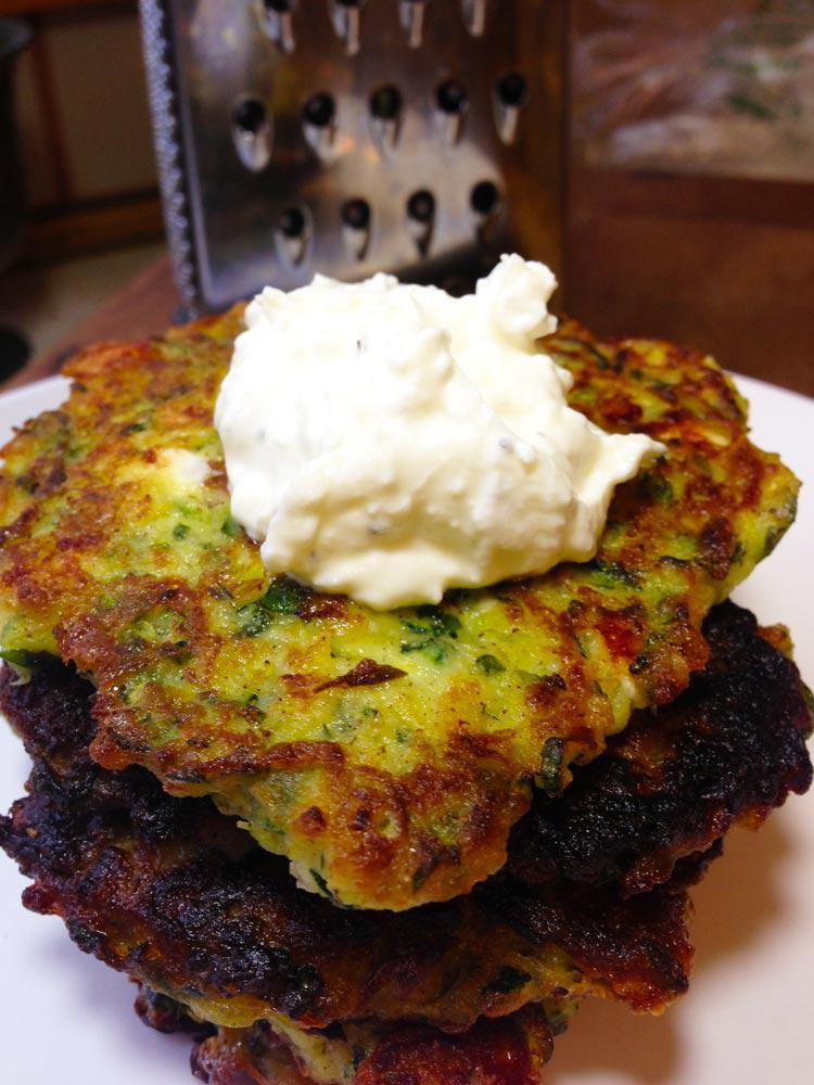 Zucchini Patties with Feta Tzatziki