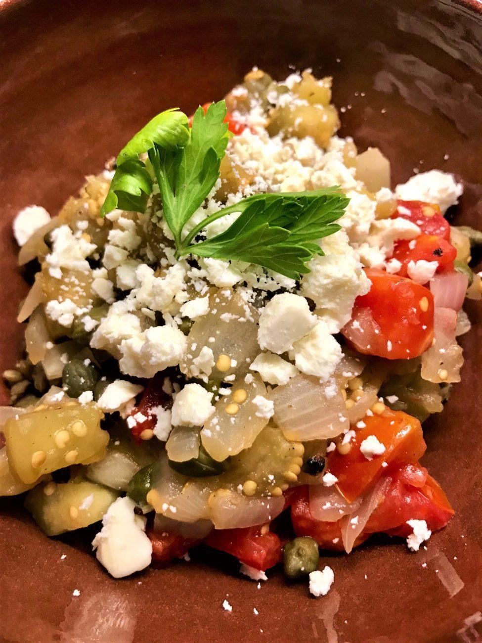 Eggplant Tomato & Onion Saute with Lentils