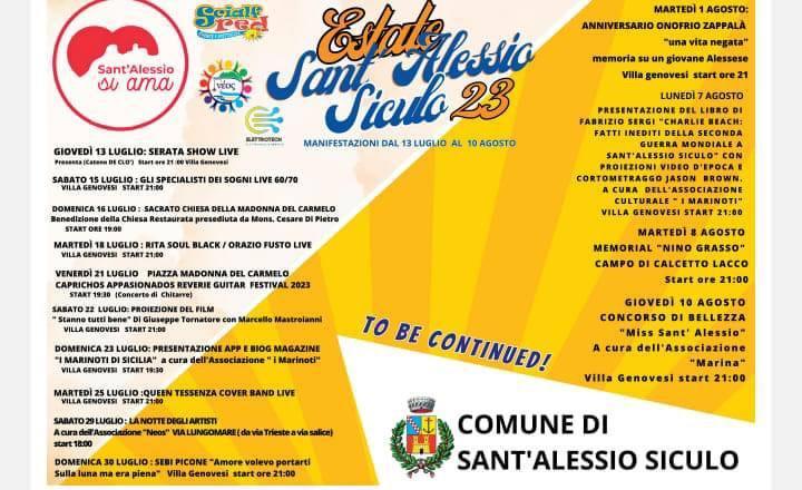 ESTATE A SANT'ALESSIO SICULO 2023 - MANIFESTAZIONI ESTIVE DAL 13 LUGLIO 2023 AL 10 AGOSTO 2023