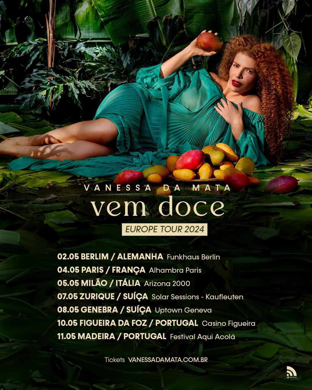 Vanessa da Mata leva turnê de "Vem Doce" para Europa Vanessa da Mata leva turnê de "Vem Doce" para Europa