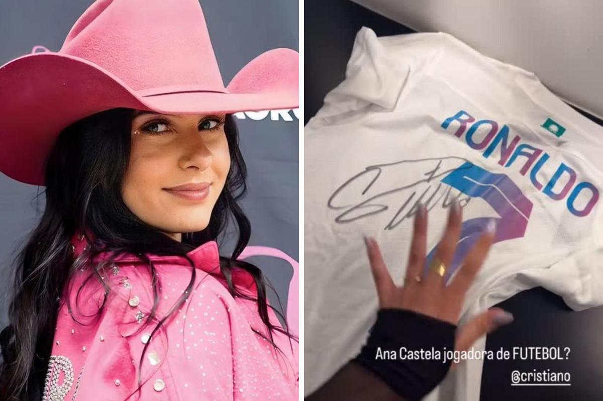 Ana Castela Recebe Chuteira e Camisa Autografada de Cristiano Ronaldo Ana Castela Recebe Chuteira e Camisa Autografada de Cristiano Ronaldo