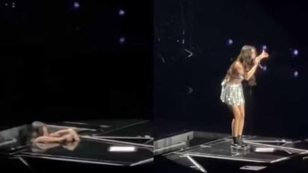 Olivia Rodrigo desabafa sobre momento tenso em que caiu em um buraco no palco Olivia Rodrigo desabafa sobre momento tenso em que caiu em um buraco no palco