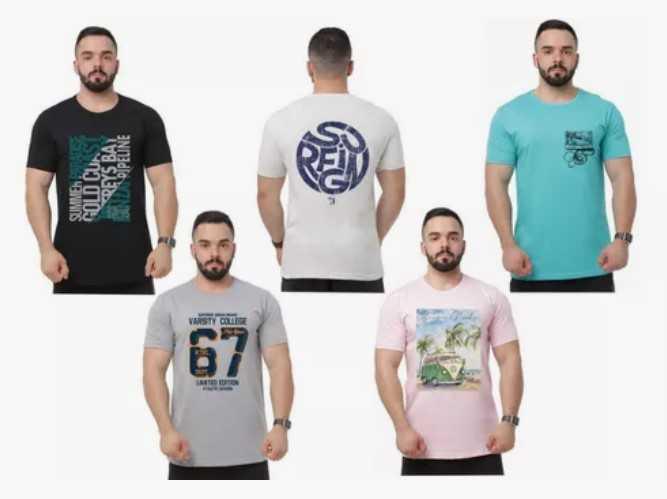 R$ 107,38 Kit 5 Camisetas Camisas Masculinas Fio 30.1