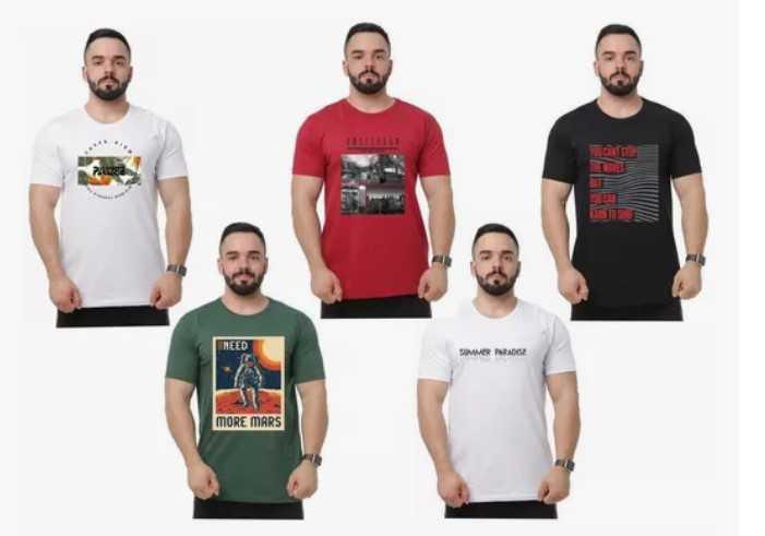 R$ 107,38 Kit 5 Camisetas Camisas Masculinas Fio 30.1