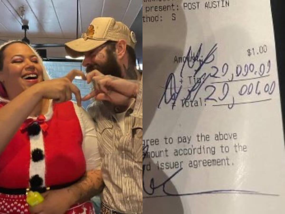 Post Malone surpreende bartender no Natal com gorjeta de US$ 20 mil: “Mudou minha vida” Post Malone surpreende bartender no Natal com gorjeta de US$ 20 mil: “Mudou minha vida”