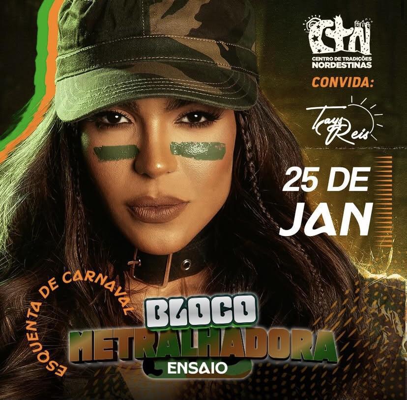 CTN recebe Tays Reis em bloco pré-Carnaval no dia 25 de janeiro CTN recebe Tays Reis em bloco pré-Carnaval no dia 25 de janeiro