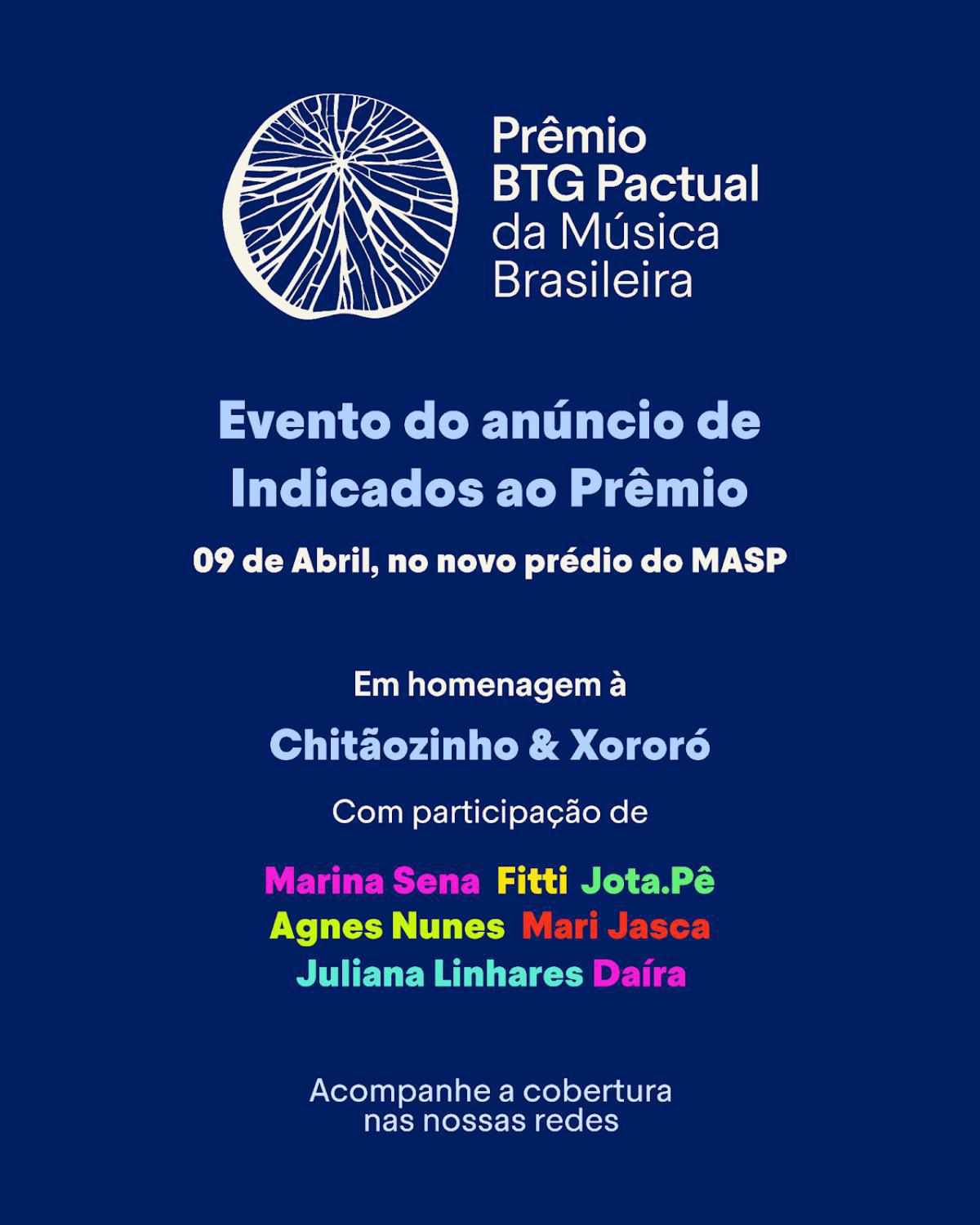 Prêmio BTG Pactual da Música Brasileira realiza, pela primeira vez, evento para anunciar indicados e projetos inéditos de fomento à música Prêmio BTG Pactual da Música Brasileira realiza, pela primeira vez, evento para anunciar indicados e projetos inéditos de fomento à música