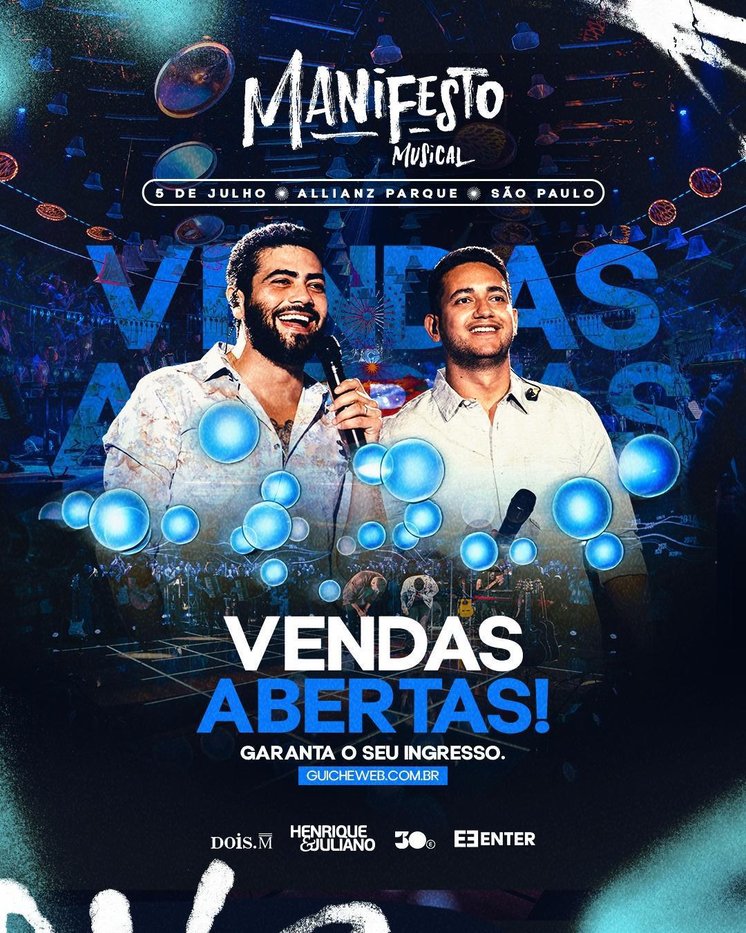 Henrique & Juliano apresentam Manifesto Musical no Allianz Parque, único show do ano em São Paulo