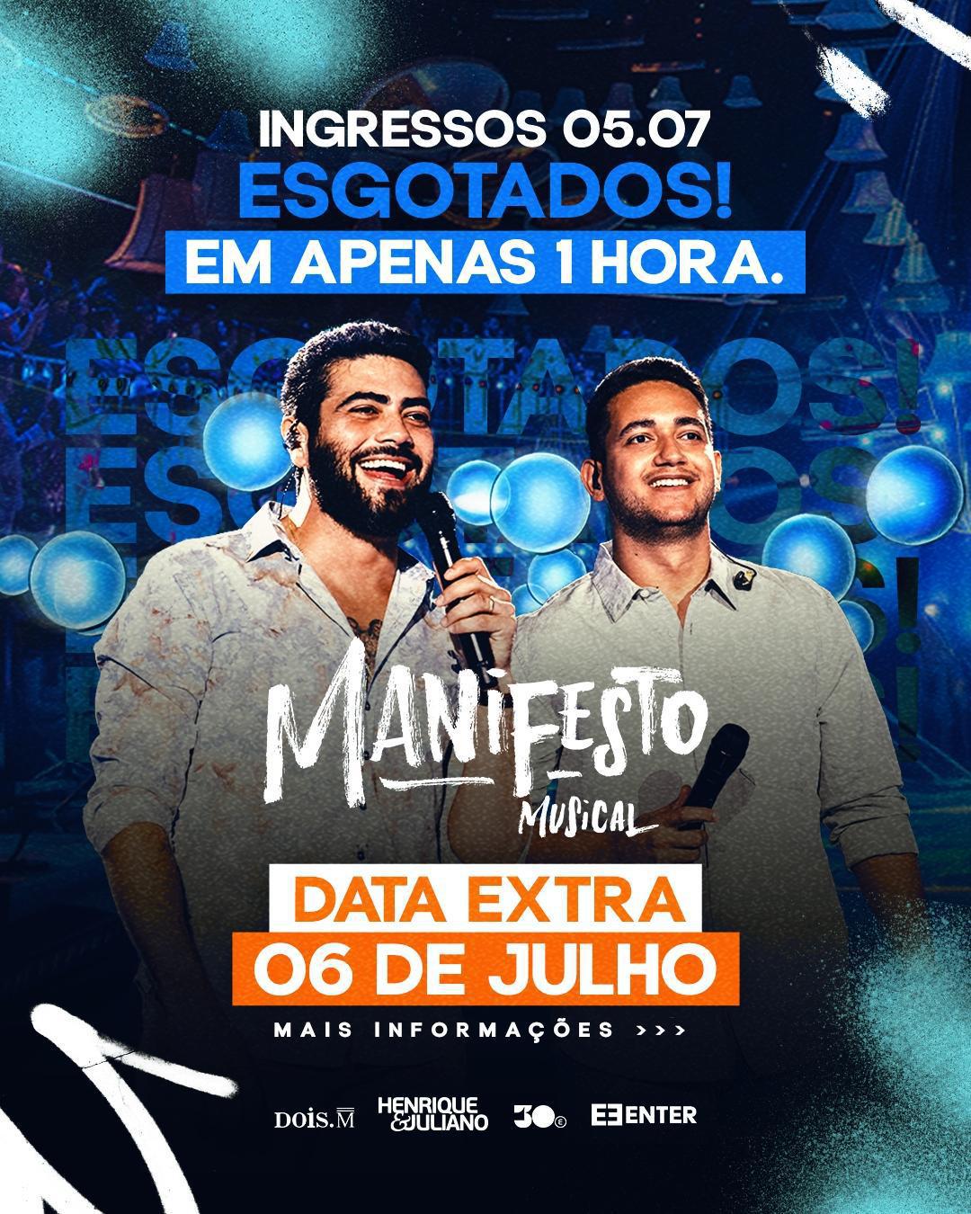 Henrique & Juliano esgotam ingressos em apenas 1 hora e anunciam segunda data no Allianz Parque