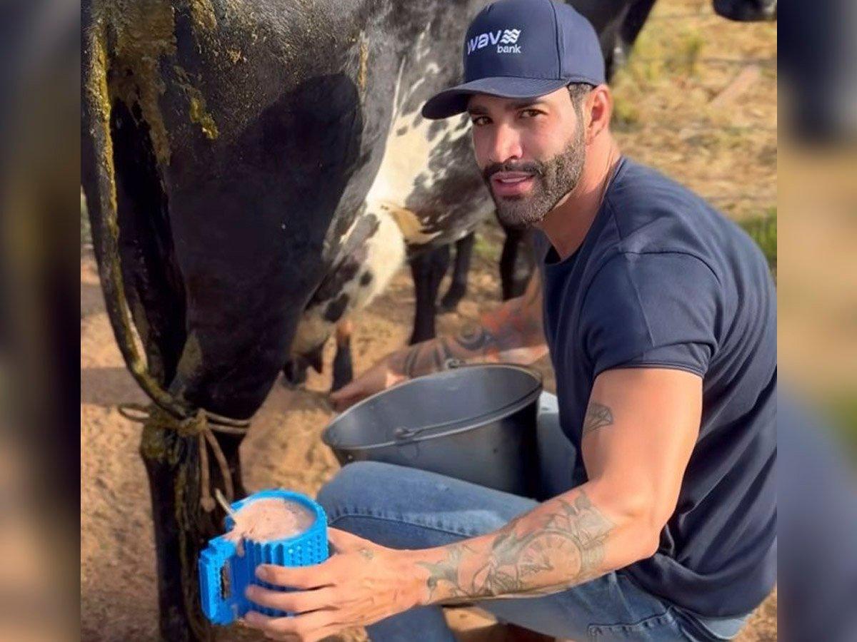 Gusttavo Lima tira leite da vaca e prepara achocolatado para o filho em momento especial em família