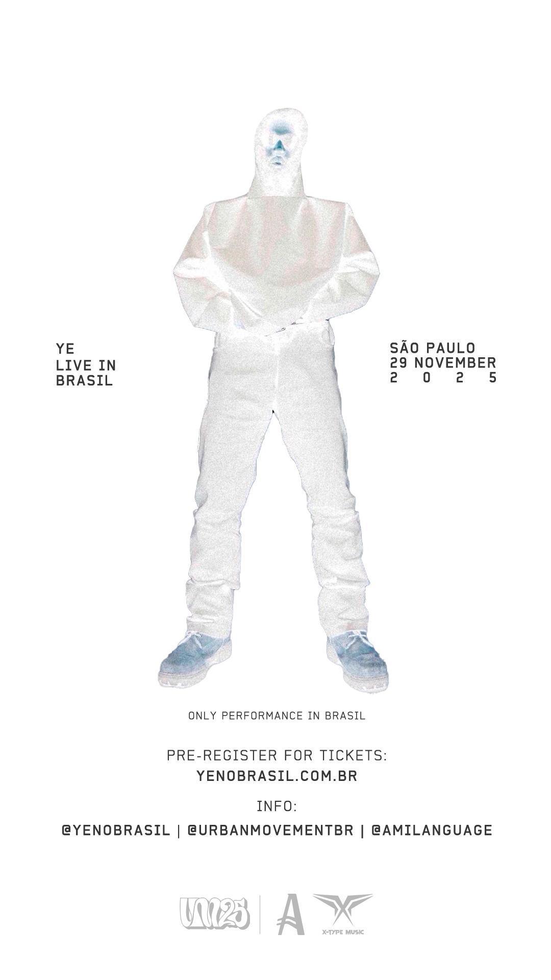 YE faz show único no Brasil em São Paulo, no dia 29 de novembro