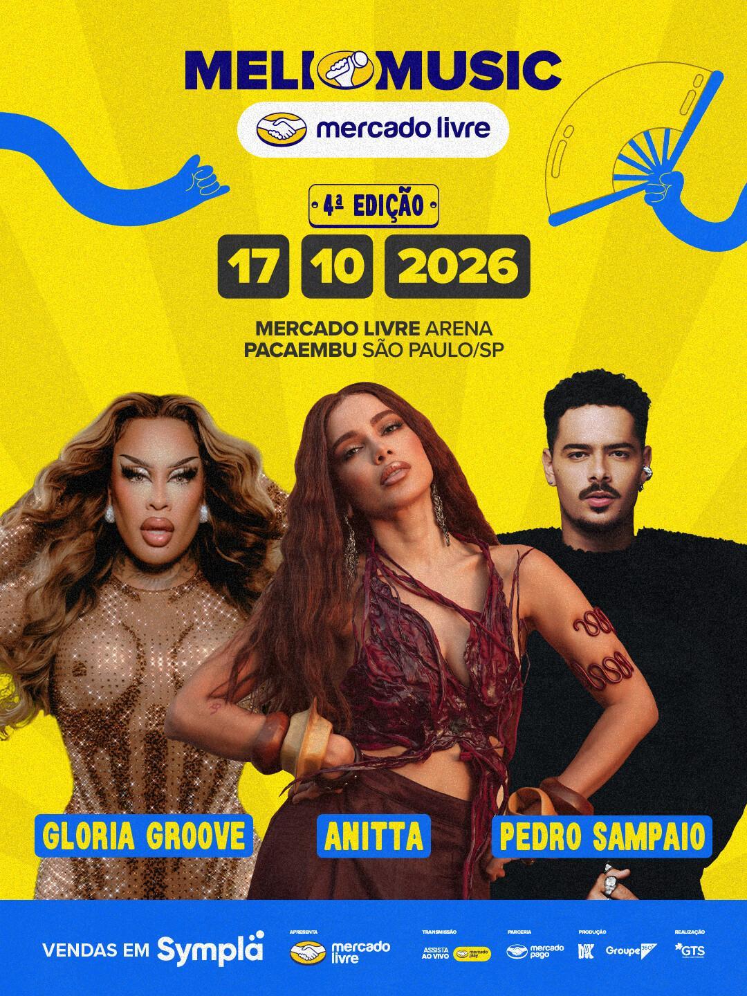 Anitta estreia no Meli Music na 4ª edição do festival; primeiros nomes do line-up incluem ainda Pedro Sampaio e Gloria Groove Anitta estreia no Meli Music na 4ª edição do festival; primeiros nomes do line-up incluem ainda Pedro Sampaio e Gloria Groove