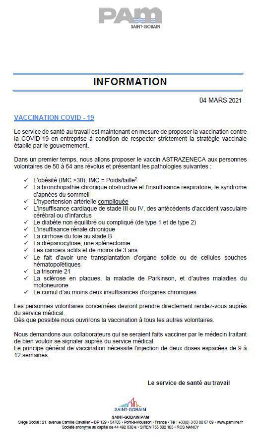 CSE du 29 mars 2021 | Usine de Pont à Mousson CSE du 29 mars 2021 | Usine de Pont à Mousson